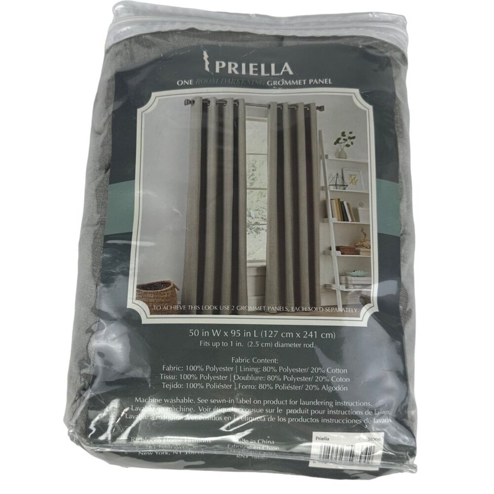 NEW Priella 50-in x 95-in Room Darkening Grommet Top Window Curtain Panel Grey